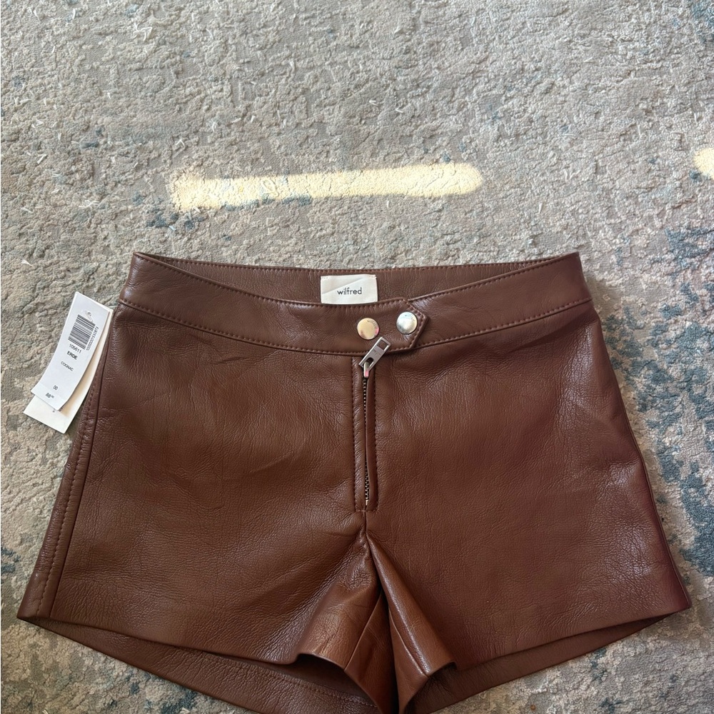 Aritzia Wilfred Brown Faux Leather Bike Shorts